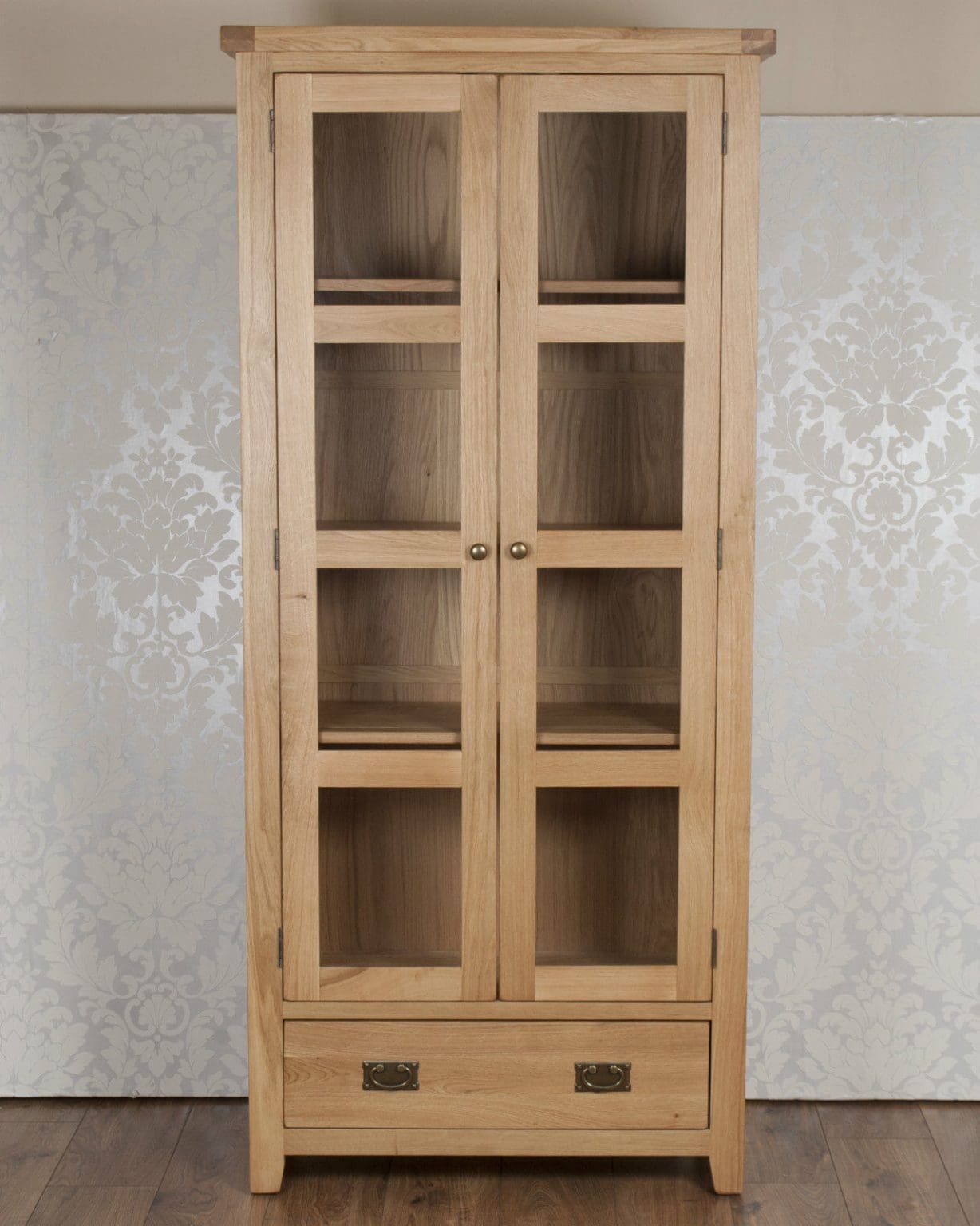 Solid Oak Display Cabinet 2 Doors 1 Drawer In Chunky Harrogate Natural 7368