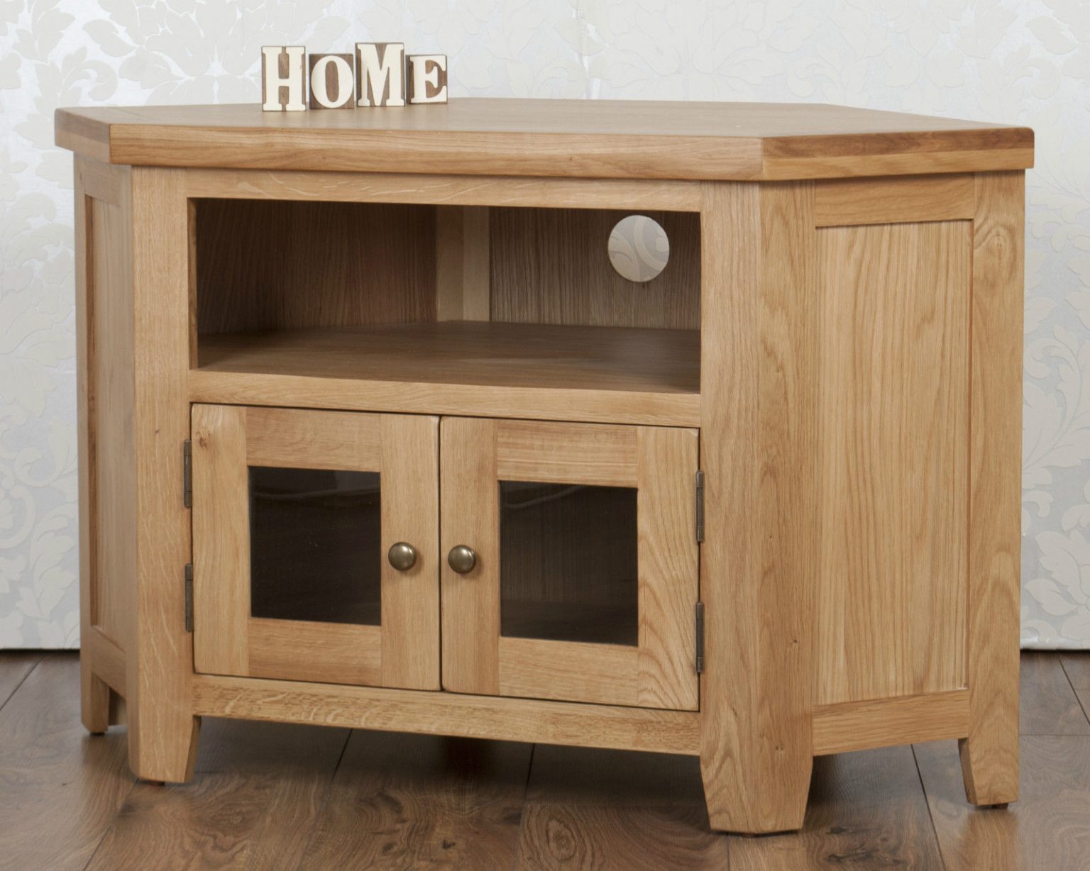 Solid Oak 2 Door CORNER TV Stand / Unit in Chunky Natural Harrogate