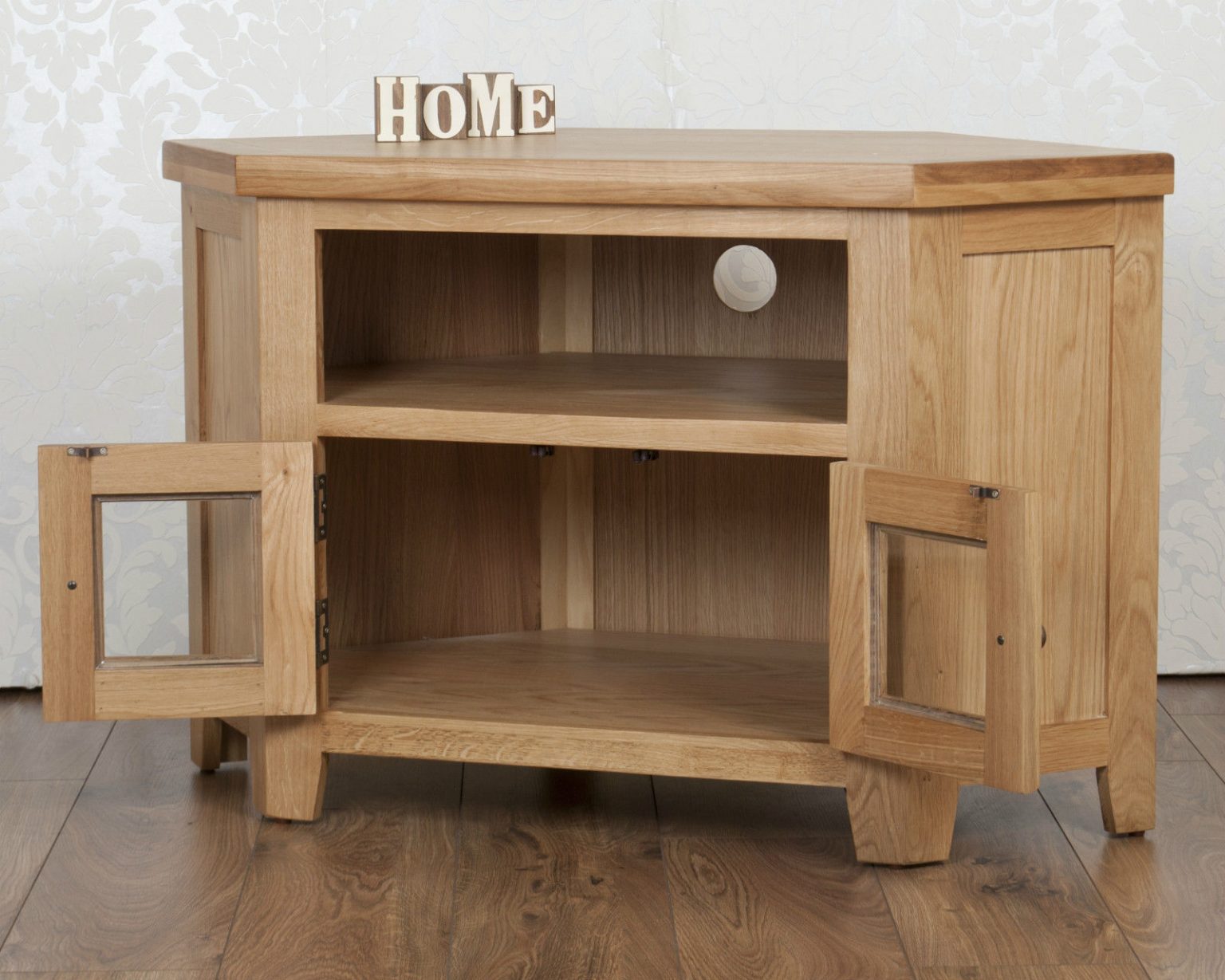 Solid Oak 2 Door CORNER TV Stand / Unit in Chunky Natural Harrogate