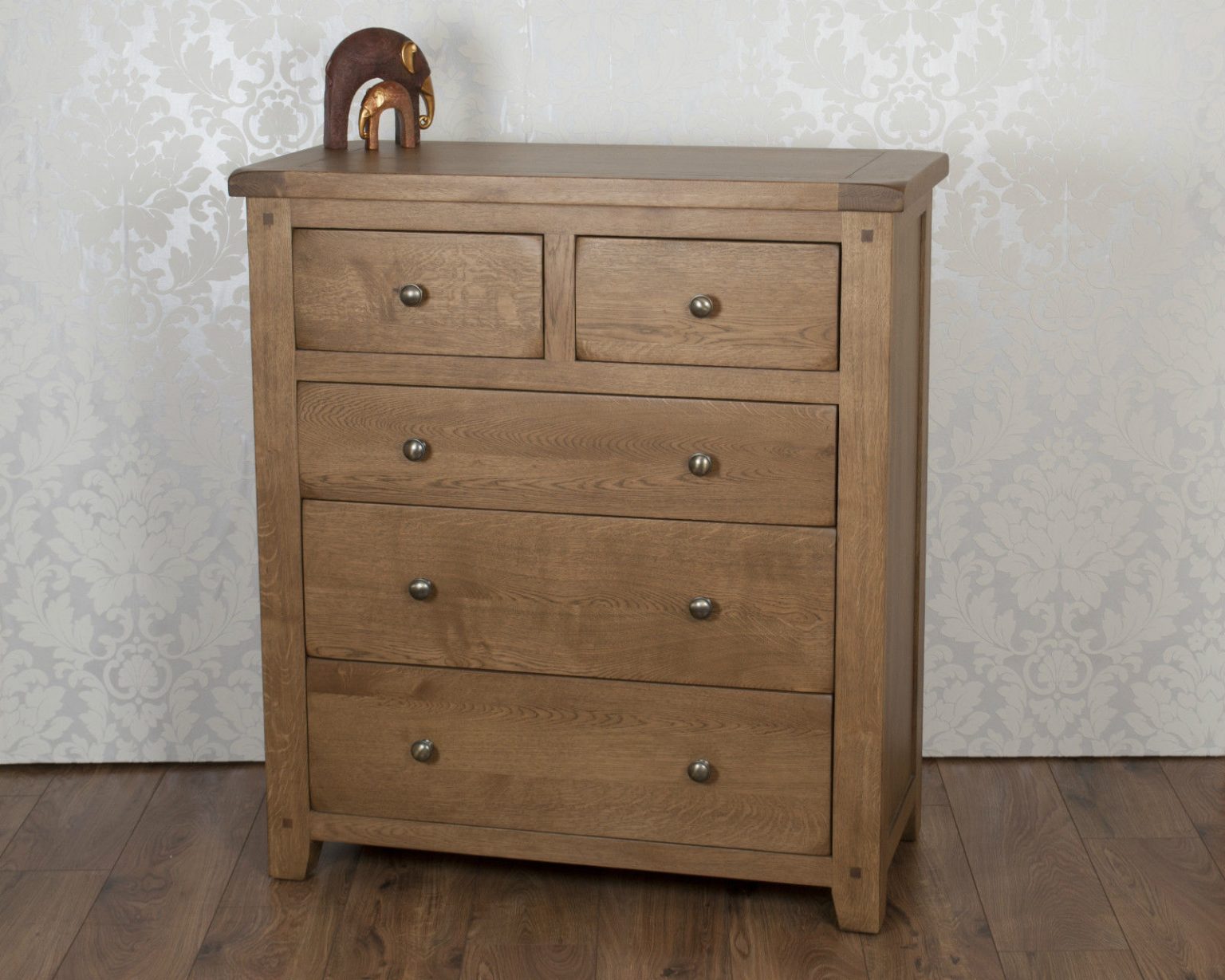 Solid Oak 2+3 (5) Drawer Bedroom Chest of Drawers in Chunky Dorset Country