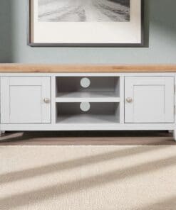 Dorset Oak TV Unit Cabinet Plasma Bench Solid Stand Pine in Painted French Grey
