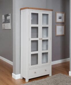Dorset Oak Display Cabinet Solid Bookcase Pine in Painted French Grey