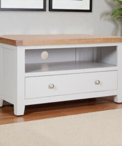 Dorset Oak TV Unit Corner Solid Cabinet Pine in Painted French Grey
