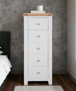 Dorset Oak Chest Tallboy Solid 5 Drawer Pine in Painted French Grey