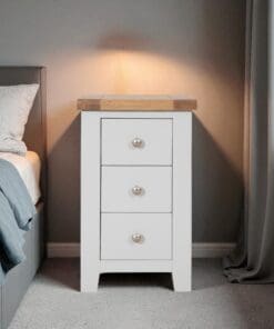 Dorset Oak Bedside Table Solid 3 Drawer Pine in Painted French Grey