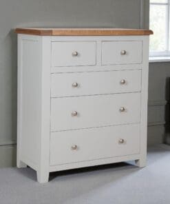 Dorset Oak Chest Drawers Solid 5 Drawer (2 over 3) Pine in Painted French Grey