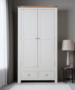 Dorset Oak 2 Door 2 Drawer Wardrobe Pine in Painted French Grey