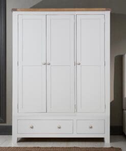 Dorset Oak Wardrobe 3 Door 2 Drawer Pine in Painted French Grey
