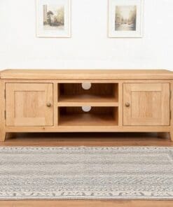 Solid Oak TV Cabinet Stand Plasma Bench Unit Cabinet Chunky Harrogate Natural
