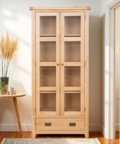Solid Oak Display Cabinet 2 Doors 1 Drawer in Chunky Harrogate Natural
