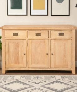 Solid Oak 3 Door 3 Drawer Sideboard Cabinet Cupboard in Chunky Harrogate Natural