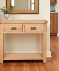 Solid Oak 2 Drawer Console Hall Lamp Side Table in Chunky Harrogate Natural