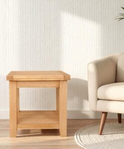 Solid Oak Natural Bedside Lamp Side Table in Chunky Harrogate Natural