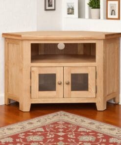 Solid Oak 2 Door CORNER TV Cabinet Stand / Unit in Chunky Natural Harrogate