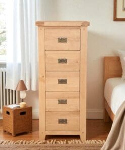 Solid Oak 5 Drawer Bedroom Chest of Drawers in Chunky Harrogate Natural