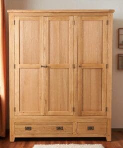 Solid Oak 3 Door 2 Drawer Wardrobe in Chunky Harrogate Natural