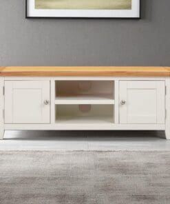 Harrogate White TV Cabinet Solid Oak and Pine Wide Plasma Bench Style