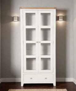 Harrogate White Display Cabinet Bookcase Solid Oak and Pine with Shelf and 3 Drawers