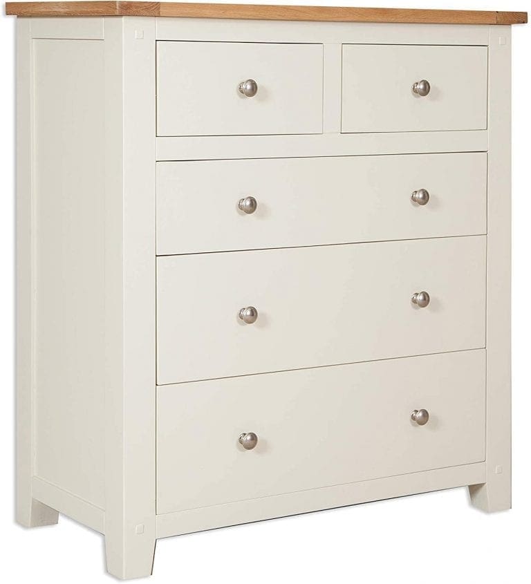 Dorset Oak Chest of Drawers Solid 2 over 3 Pine in Painted French Ivory