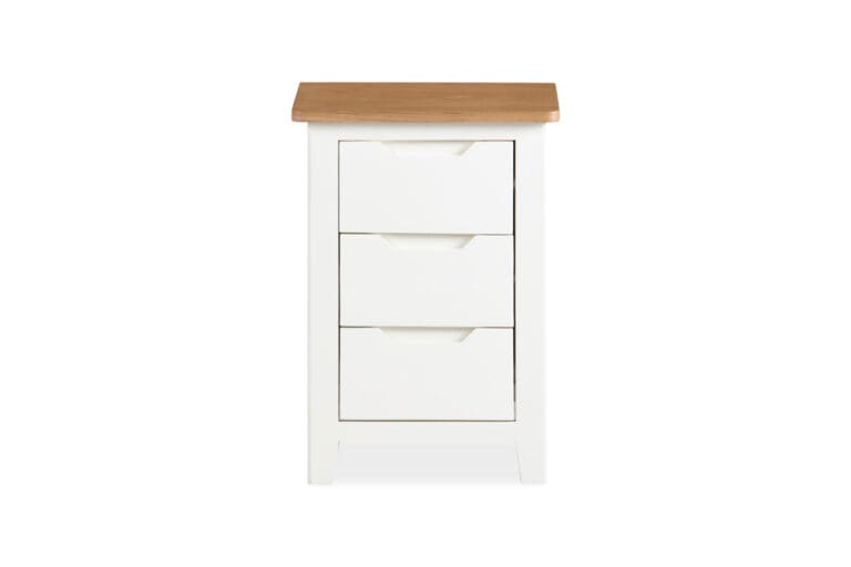 Darwin White 3 Drawer Bedside Table Oak and Pine Online