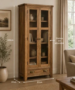 Dorset Mango Wood Glazed Display Cabinet Bookcase