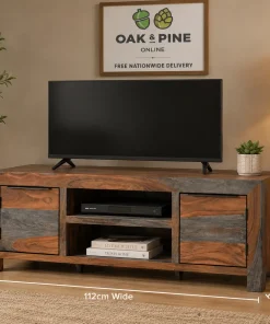 Goa Solid Sheesham Wood Dark Stain TV Stand Unit