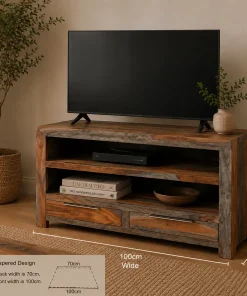 Goa Solid Sheesham Wood Dark Stain Corner TV Unit