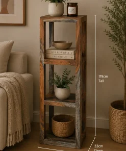 Goa Solid Sheesham Wood Dark Stain 3 Hole Display Shelving Unit