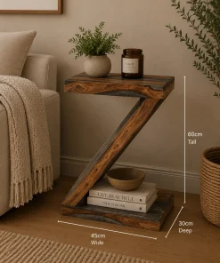 Goa Solid Sheesham Wood Dark Stain Z Side Table