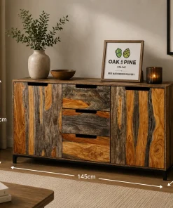 Goa Solid Sheesham Wood Dark Stain 3 Door Large Sideboard