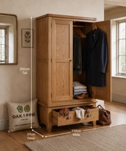 Hopwood Oak & Pine 2 Door 1 Drawer Wardrobe