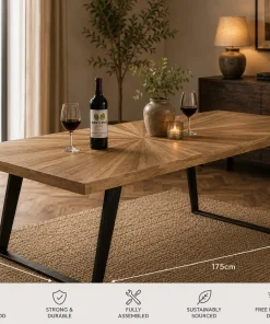 Kodi Solid Mango Wood Sunburst 1.75M Rectangular Dining Table