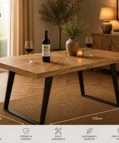 Kodi Solid Mango Wood Sunburst 1.35M Rectangular Dining Table