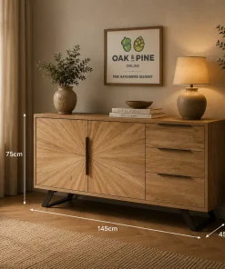 Kodi Solid Mango Wood Sunburst 3 Door Sideboard Cabinet