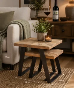 Kodi Solid Mango Wood Suburst Nest of 2 Tables
