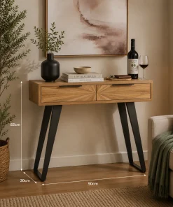 Kodi Solid Mango Wood Sunburst 2 Drawer Console Table