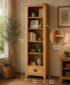 Harrogate Light Oak Slim Bookcase
