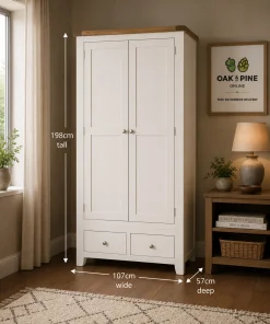 Harrogate White Oak & Pine 2 Door Wardrobe