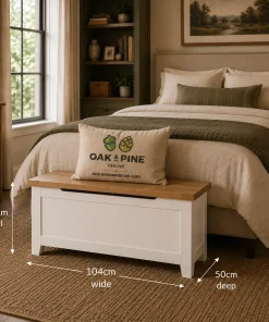 Harrogate White Oak & Pine Blanket Storage Box Ottoman