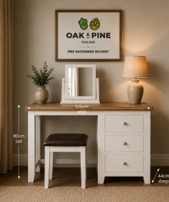 Harrogate White Oak & Pine Dressing Table, Stool & Mirror