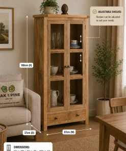 Odisha Solid Mango Wood Glazed Display Cabinet Bookcase