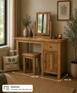 Odisha Solid Mango Wood Dressing Table, Stool & Mirror
