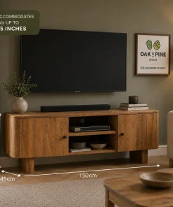 Sindhu Solid Mango Wood Large Curved 2 Door Tv Stand Unit