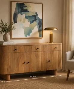 Sindhu Solid Mango Wood Curved 3 Door Large Sideboard Cabinet